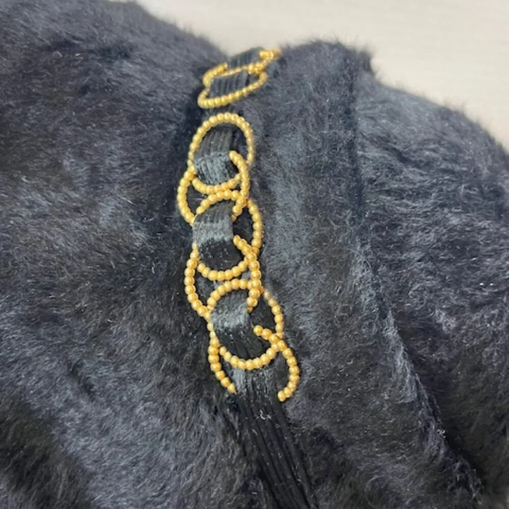 VTG Handmade Black Felt Fur Aileen's Atlanta Bucket Hat Gold Tone Accents
